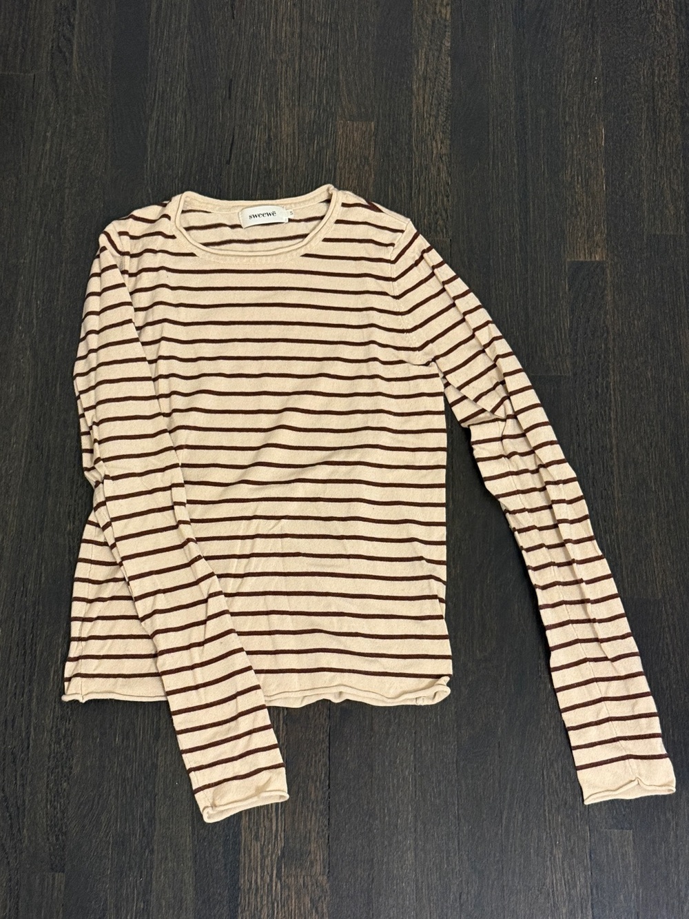 Cream and Brown Long Sleeve Tee